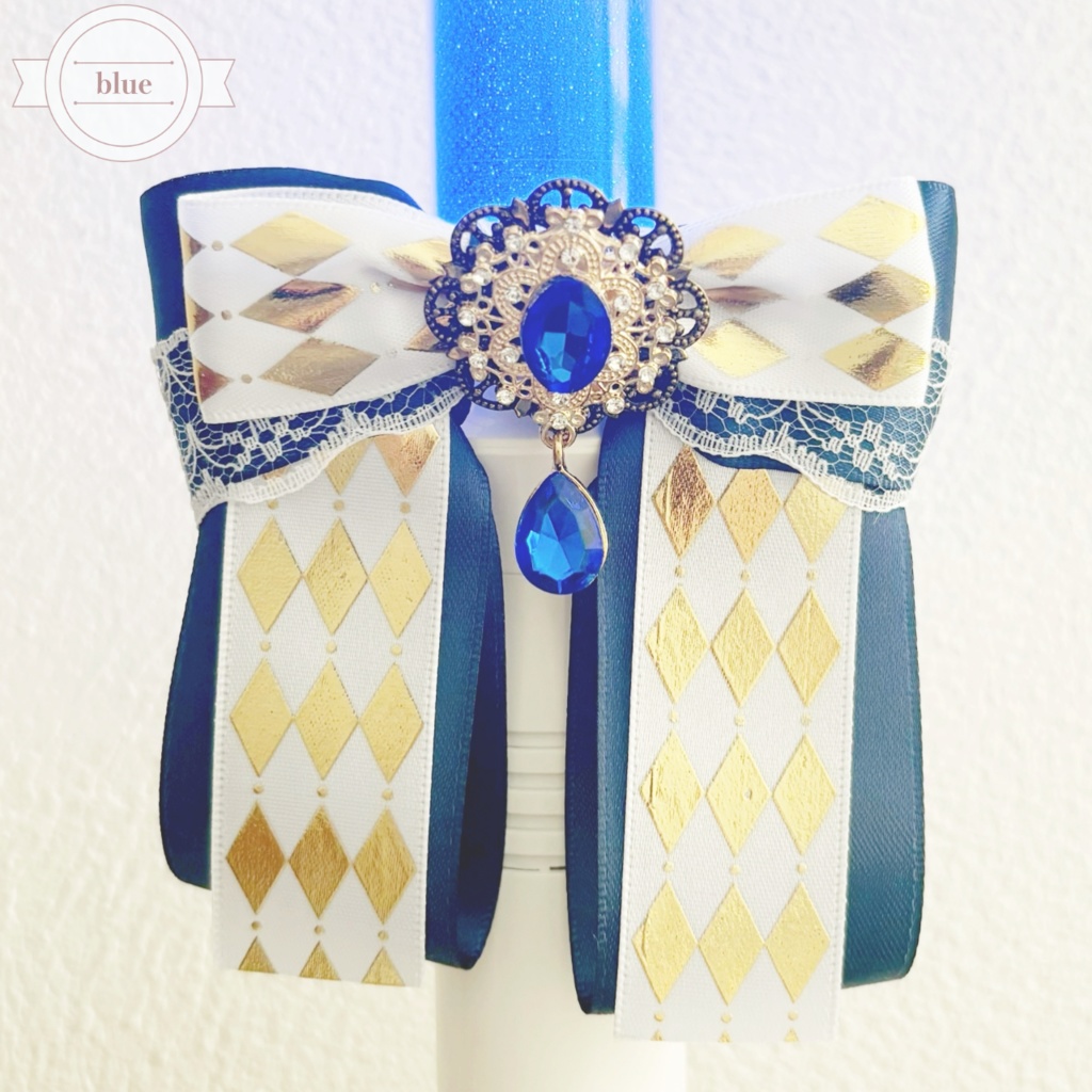 ペンライトリボン ✴︎クラシカルダイヤリボン✴︎ ネイビー×白 【ビジューカラー変更可能】
