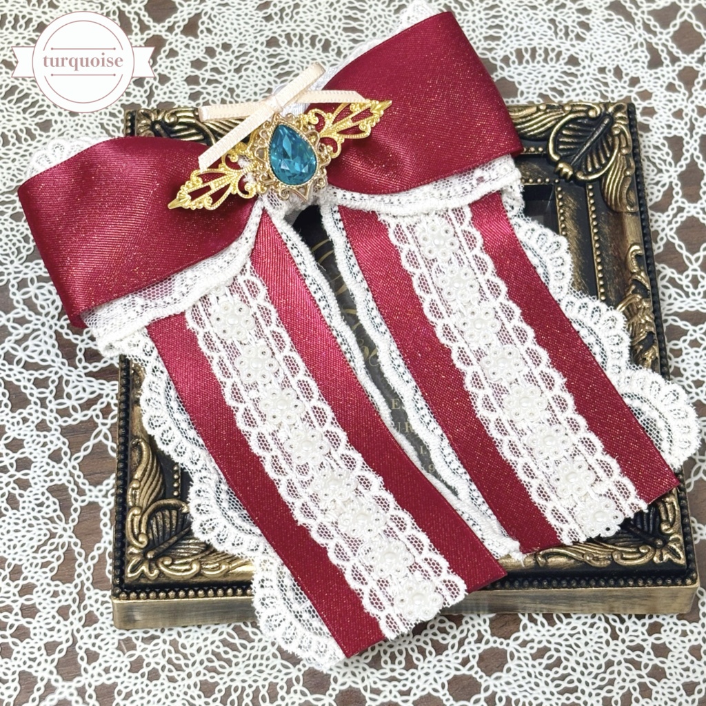 ペンライトリボン✴︎ピオニーレッドレースリボン 赤×キナリ