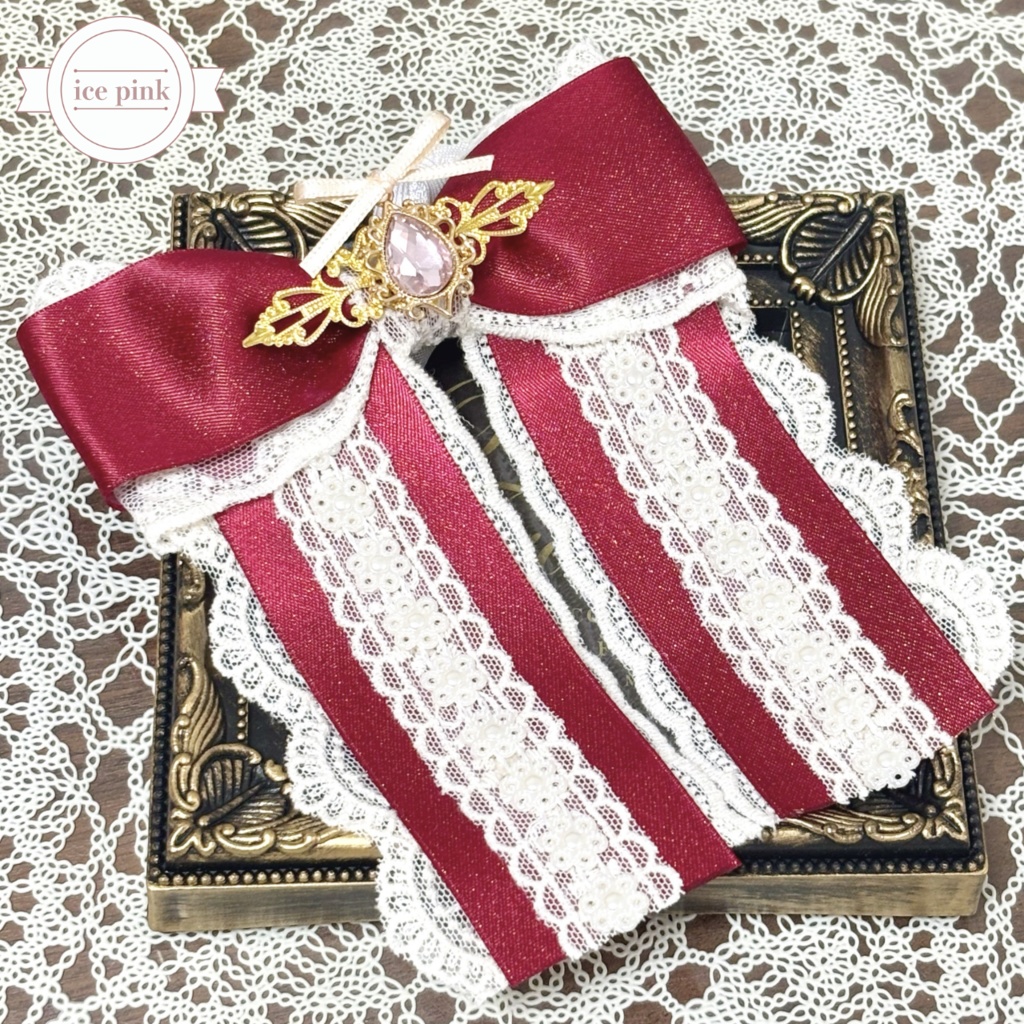 ペンライトリボン✴︎ピオニーレッドレースリボン 赤×キナリ