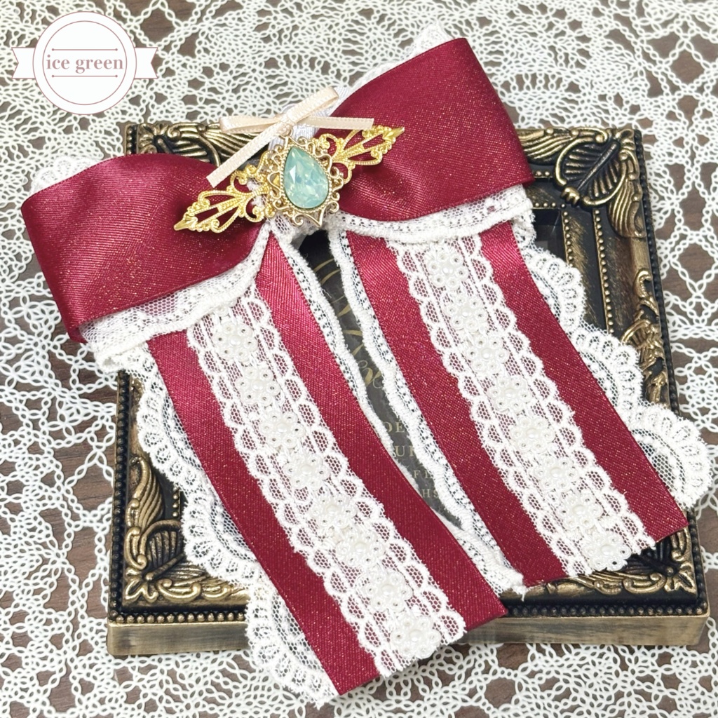 ペンライトリボン✴︎ピオニーレッドレースリボン 赤×キナリ