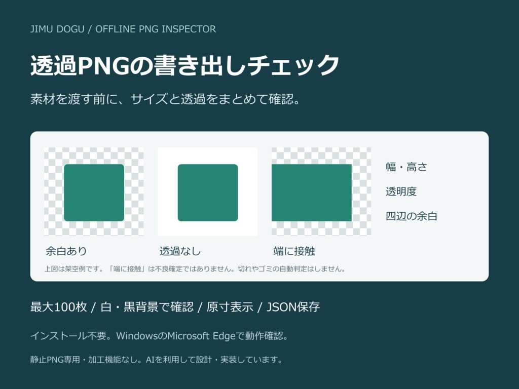透過PNGの書き出しチェック｜サイズ・透過・四辺の余白を一括確認【オフライン】