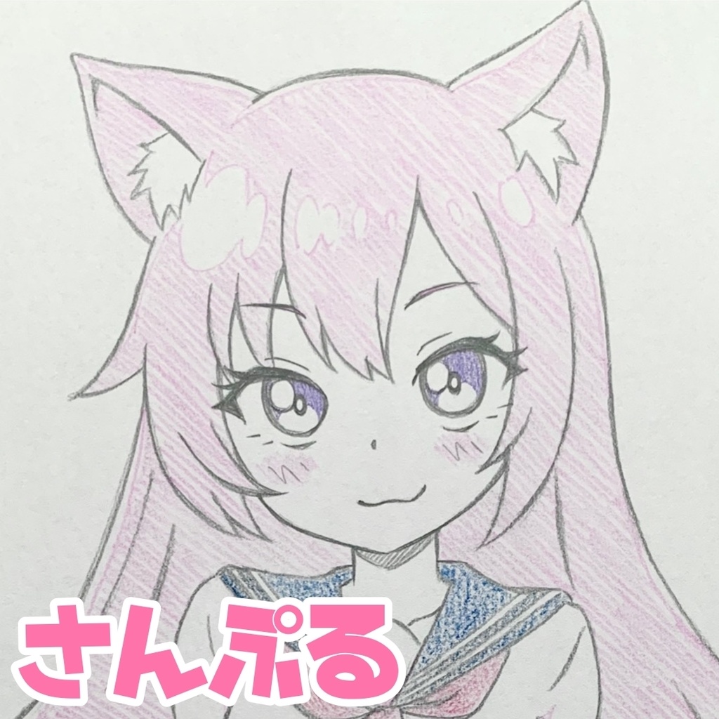 手描きイラスト《 大きなリボンのシャム猫ちゃん 》オリジナル原画 猫耳 水彩画