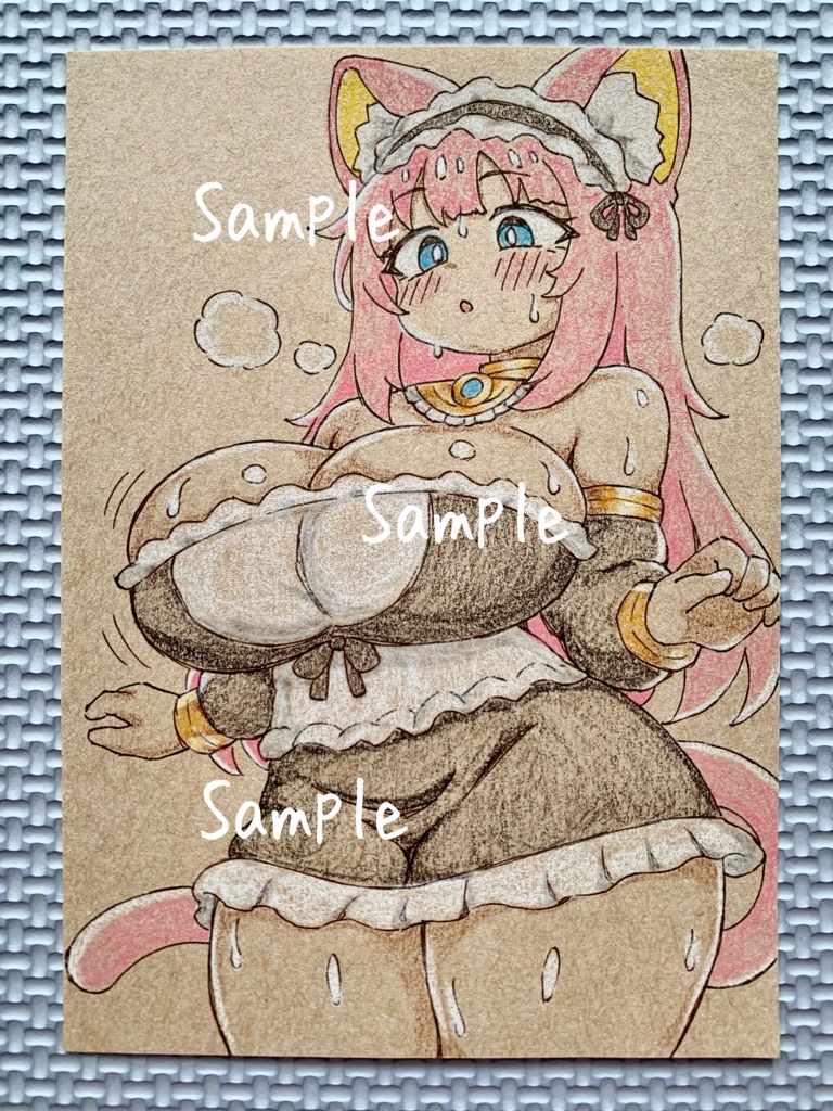 ★SALE★ A6 原画＊オリジナル＊アナログ 直筆イラスト 一点物  ネコミミ 褐色 エジプト メイド