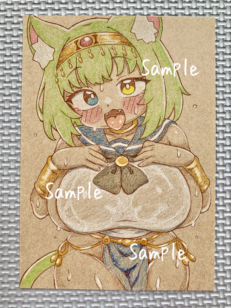 ★SALE★ A6 原画＊オリジナル＊アナログ 直筆イラスト 一点物 ネコミミ 褐色 エジプト セーラー服