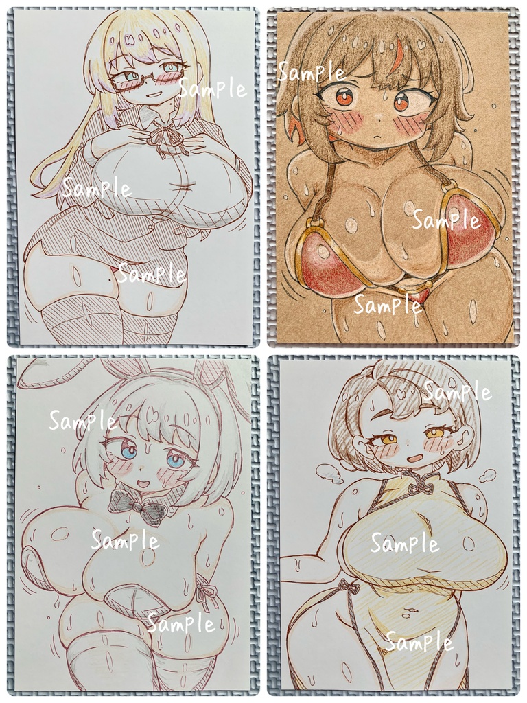 SALE★5枚セット★ A6 原画*オリジナル*アナログ 直筆イラスト 一点物 まとめ チアガール