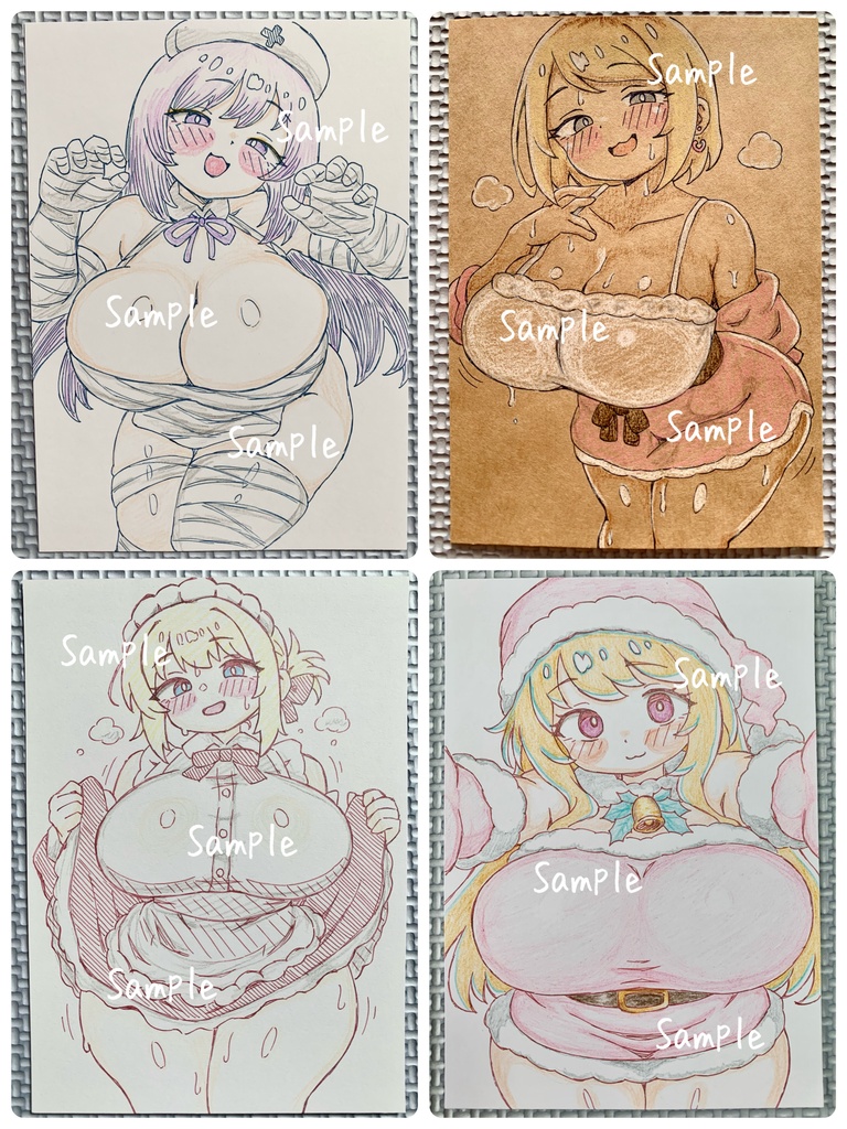 SALE★5枚セット★ A6 原画*オリジナル*アナログ 直筆イラスト 一点物 まとめ スク水