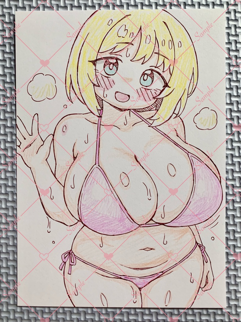 A6 原画＊オリジナル＊アナログ 直筆イラスト 一点物 水着 ビキニ