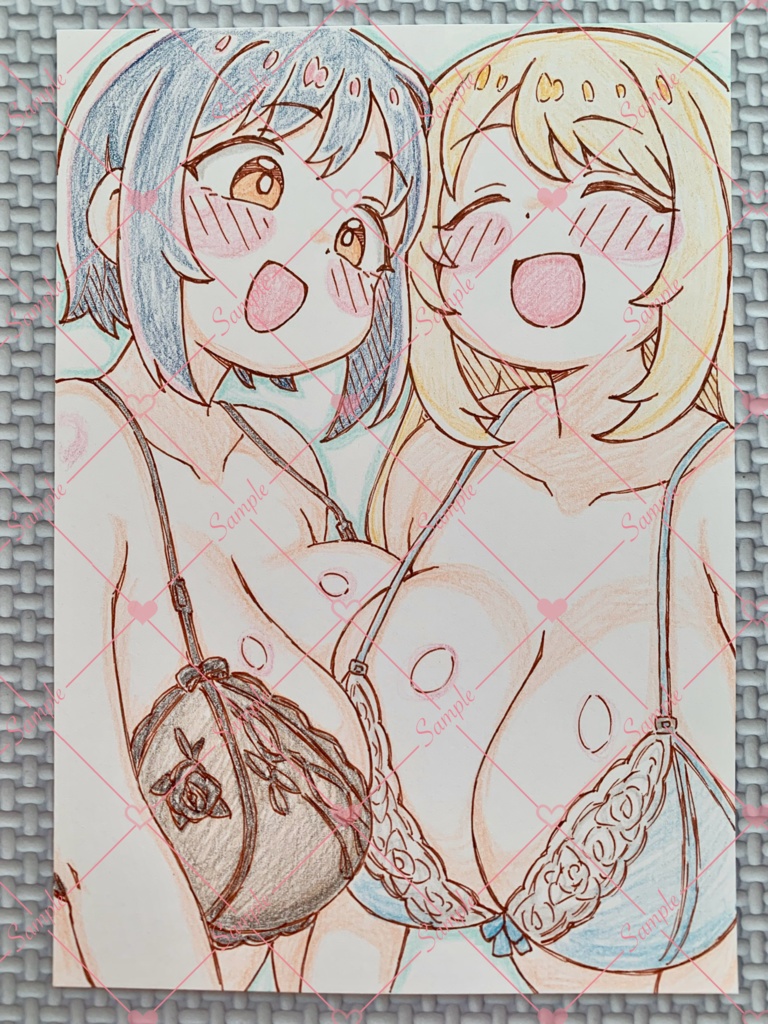 A6 原画*オリジナル*アナログ 直筆イラスト 一点物 2人 ランジェリー