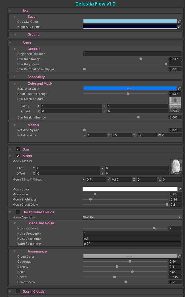 🌌 CelestiaFlow – Dynamic Skybox Shader for Unity