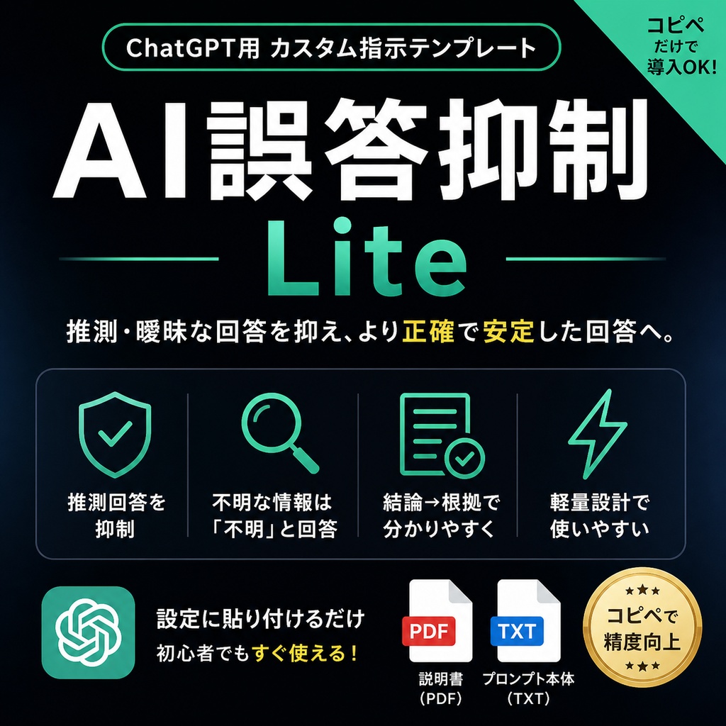 AI誤答抑制Lite｜ChatGPT用カスタム指示テンプレート