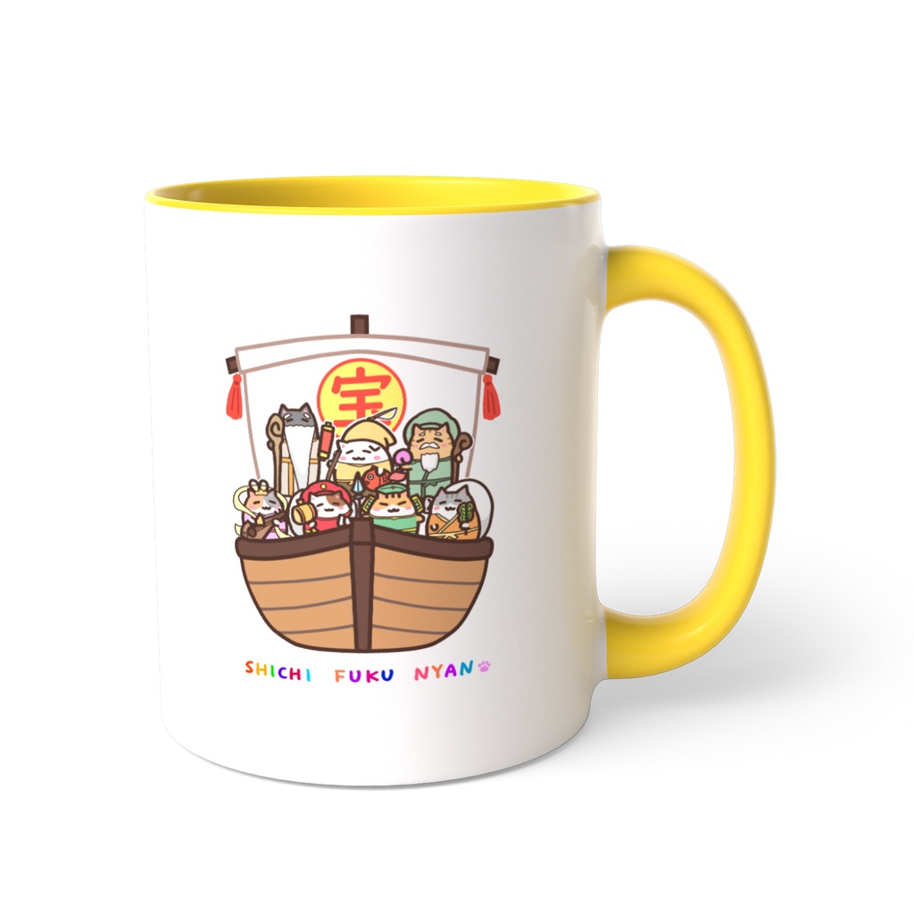 七福神にゃんと宝船 ツートンカラーマグカップ
