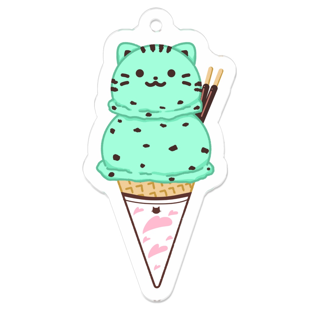 ねこチョコミントアイス　アクリルキーホルダー