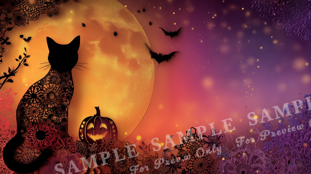 【ハロウィン2025 | 月夜の切り絵】影絵のハロウィンナイト|15枚