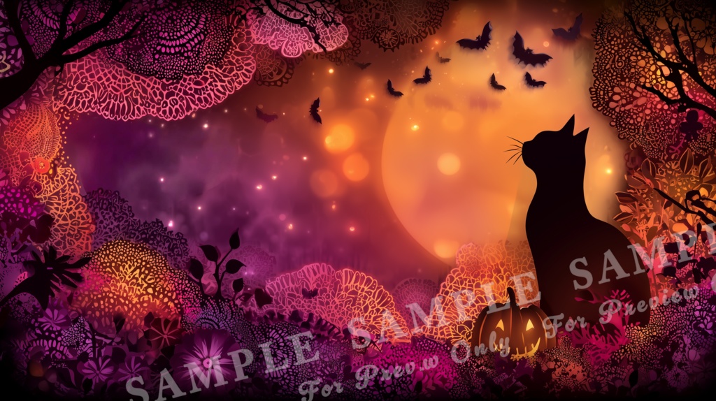 【ハロウィン2025 | 月夜の切り絵】影絵のハロウィンナイト|15枚