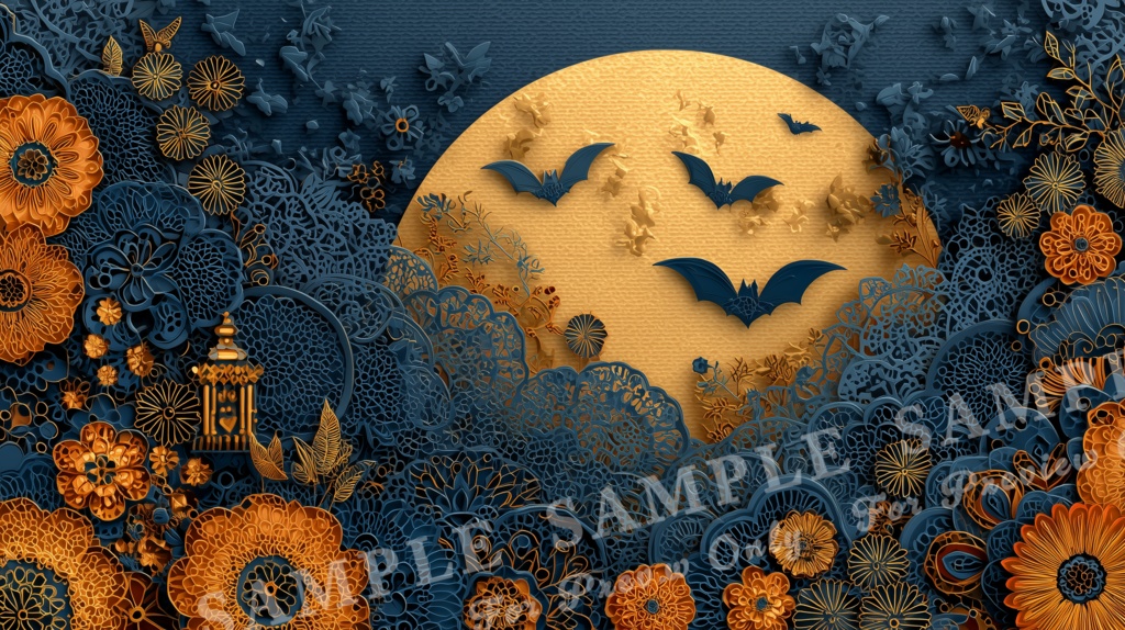 【ハロウィン2025 | 月夜の切り絵】蒼夜のハロウィンナイト｜15枚