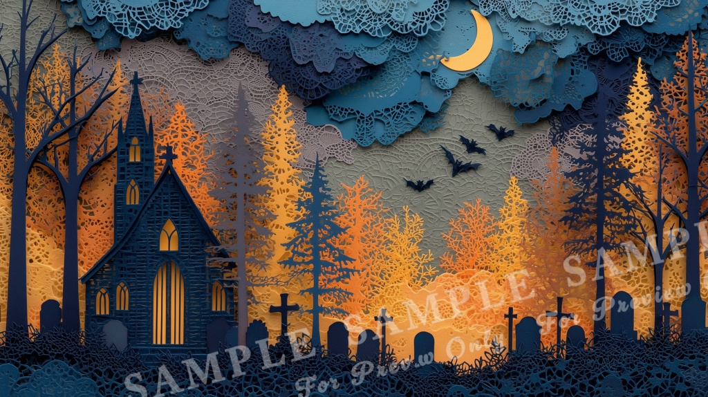 【ハロウィン2025 | 月夜の切り絵】蒼夜のハロウィンナイト|15枚