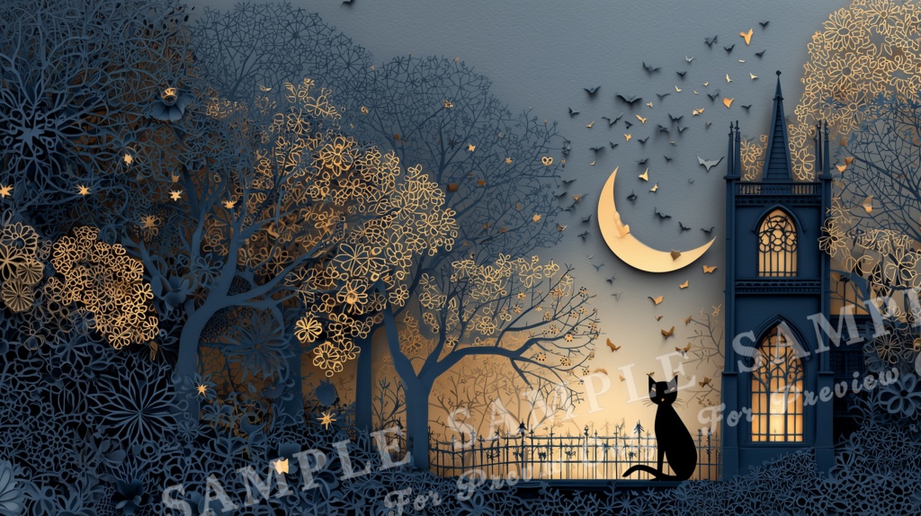 【ハロウィン2025 | 月夜の切り絵】蒼夜のハロウィンナイト|15枚