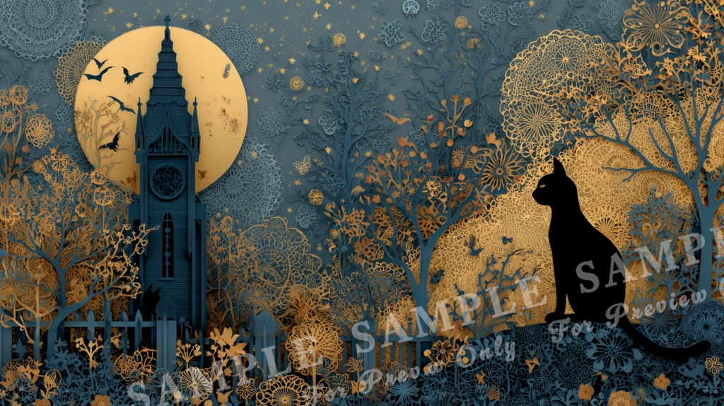 【ハロウィン2025 | 月夜の切り絵】蒼夜のハロウィンナイト|15枚