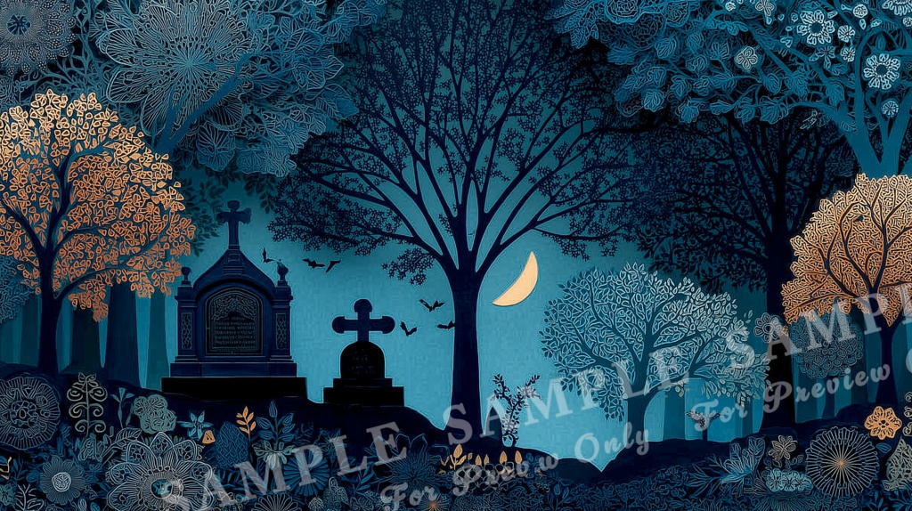 【ハロウィン2025 | 月夜の切り絵】蒼夜のハロウィンナイト|15枚