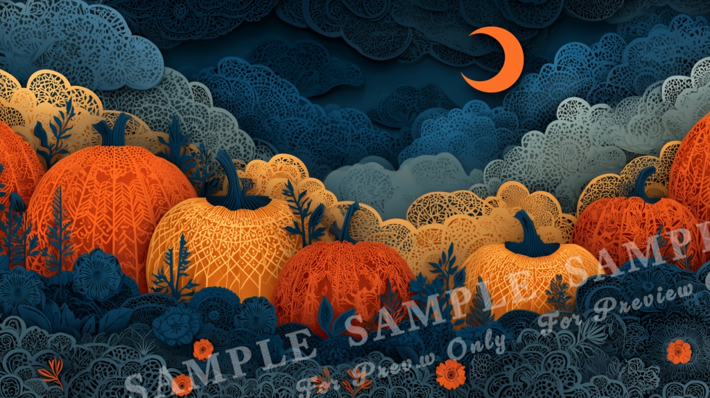 【ハロウィン2025 | 月夜の切り絵】蒼夜のハロウィンナイト|15枚