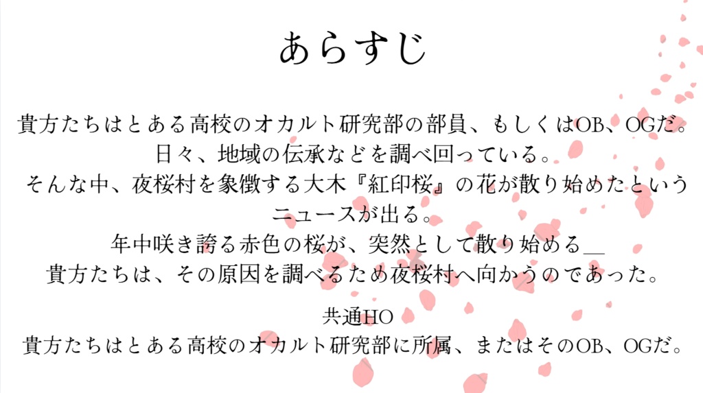 CoC6版シナリオ 夜桜が散るころに