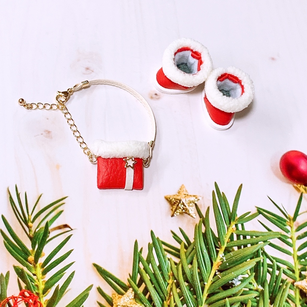 ぬい用モコモコブーツ&バッグ(赤)