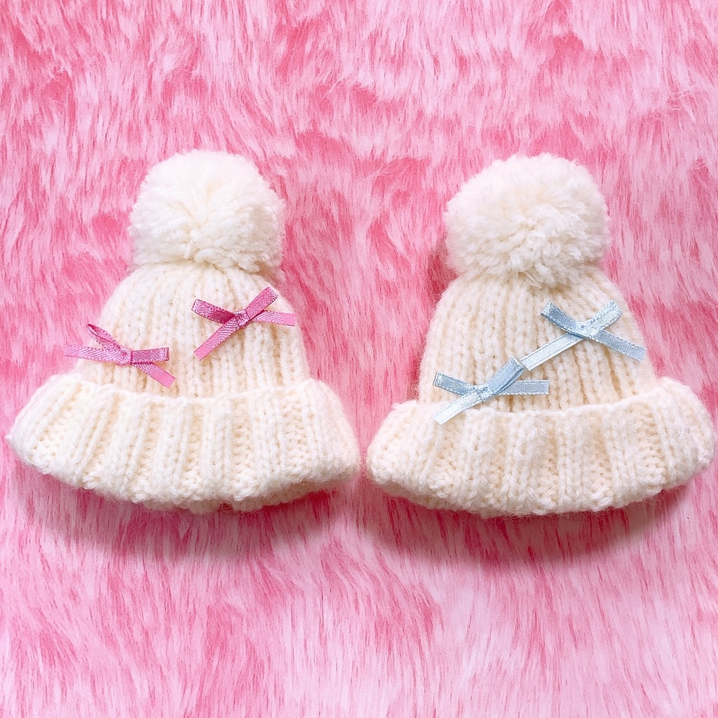 ぬい用リボン付きニット帽子