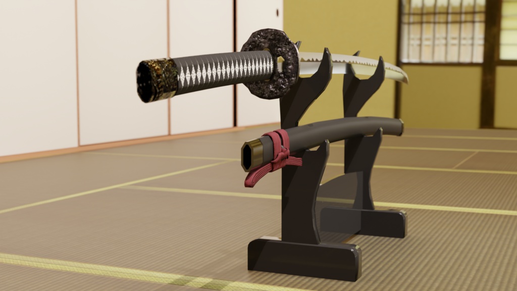 刀と刀掛け(武器アセットとしても使えます)
