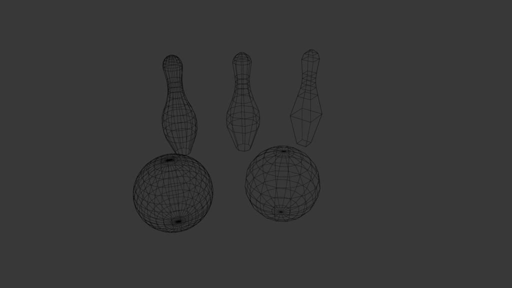 ボーリングのピンとボール ローポリかつLOD対応!