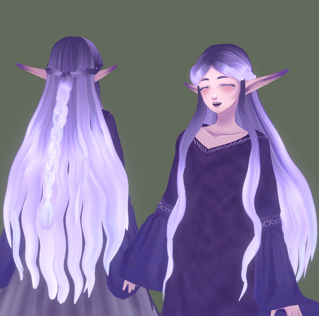 【VRoid】Long Hair, ロングヘア, Wavy, Half Up in Braid【Hair Preset】