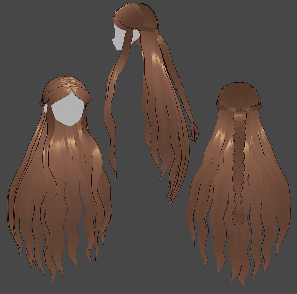 【VRoid】Long Hair, ロングヘア, Wavy, Half Up in Braid【Hair Preset】