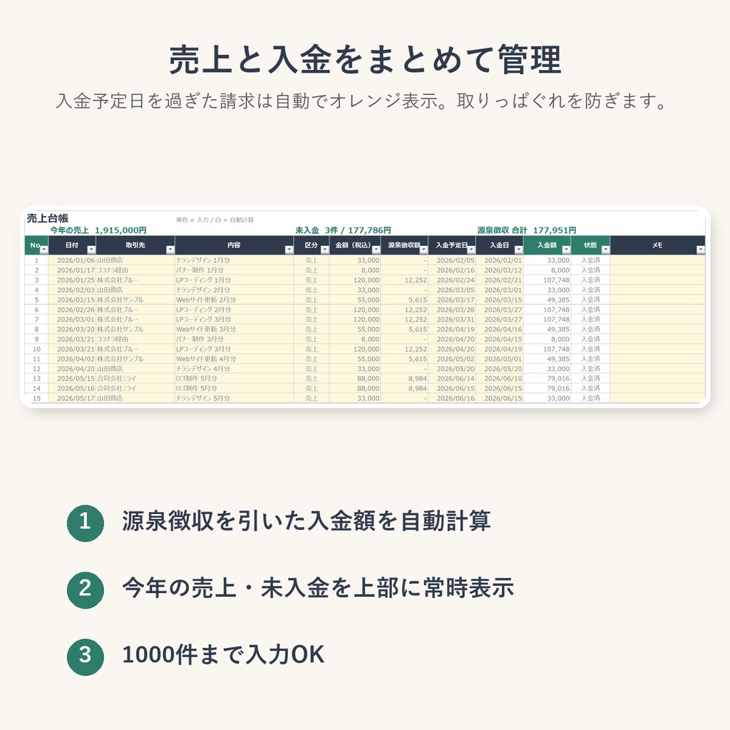 個人事業主・フリーランスの売上・経費管理シート|確定申告の準備に(Excel / Googleスプレッドシート)