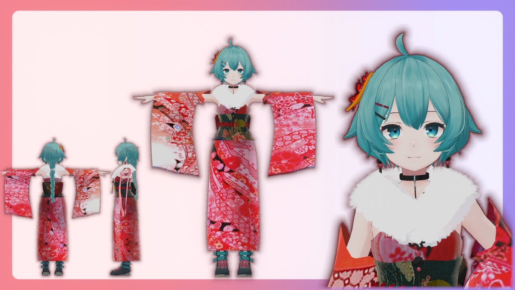 【薄荷対応】振袖、和服風衣装モデル