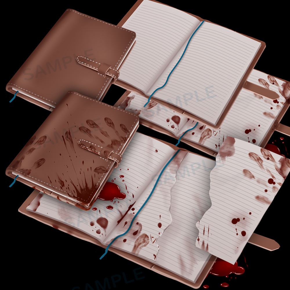 【謎解き系PNG素材】革ノート(血痕・破れ差分あり)