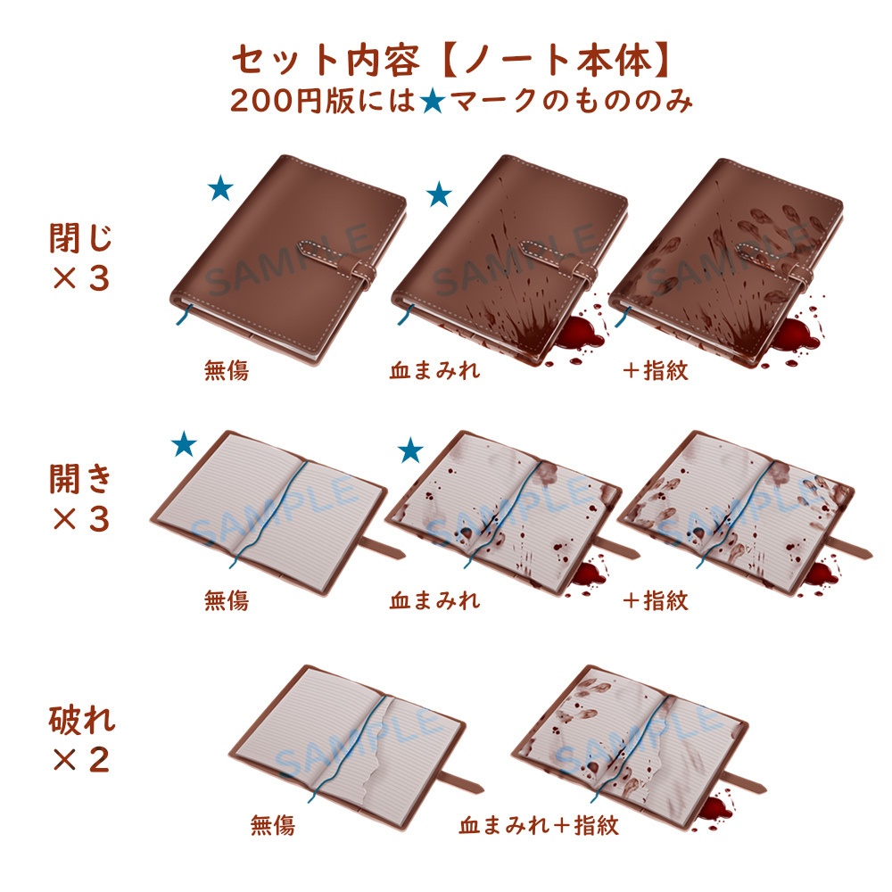【謎解き系PNG素材】革ノート(血痕・破れ差分あり)