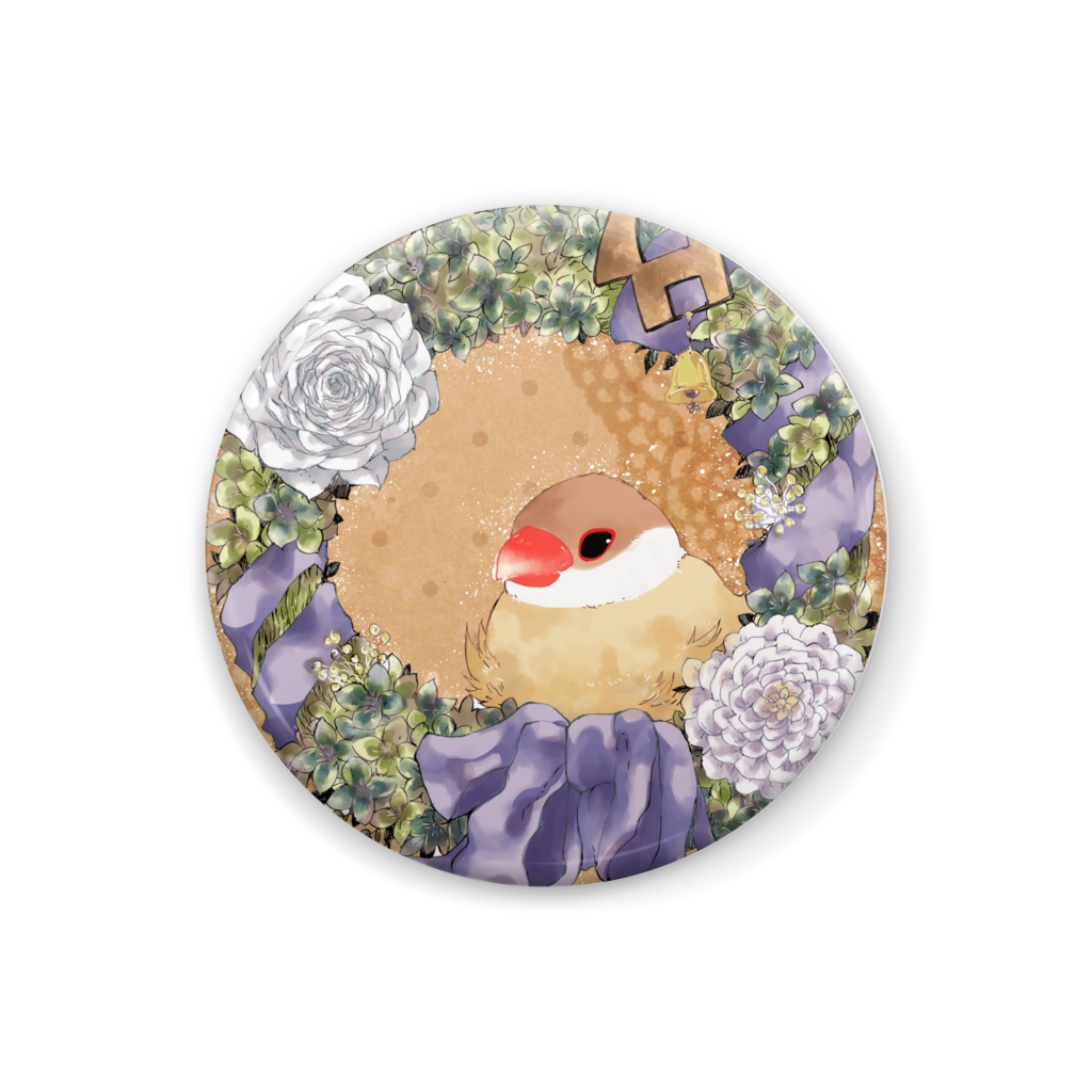 リースと文鳥缶バッジ