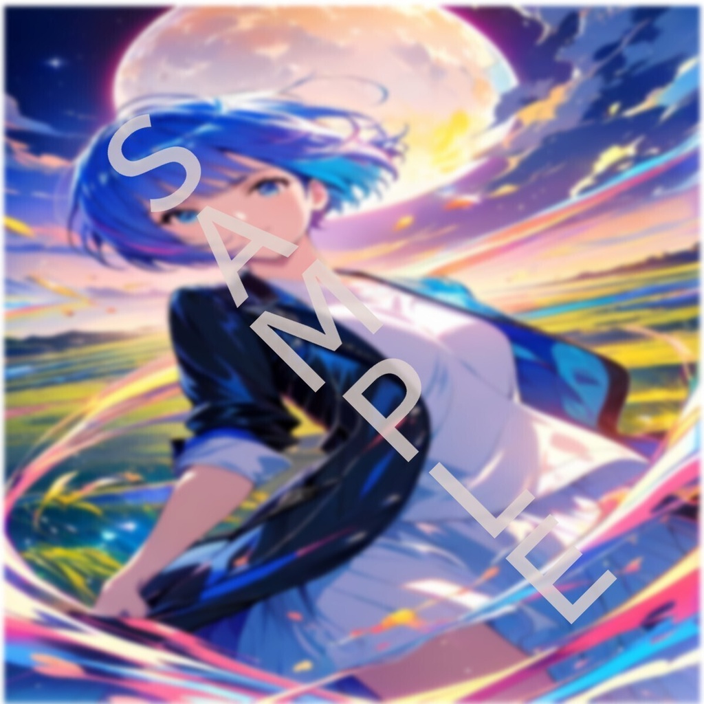 【スマホ壁紙】月と色彩の少女 - オリジナルイラスト