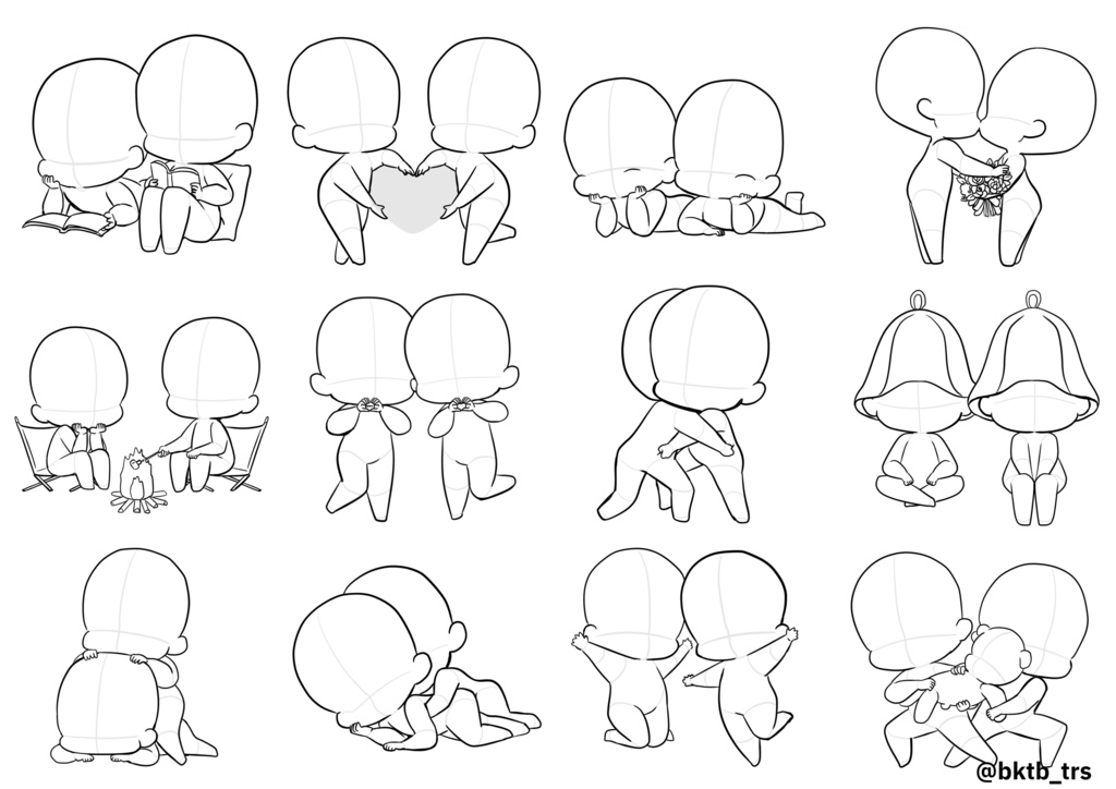 【商用利用可能】描き下ろし2人のミニキャラトレス素材30種