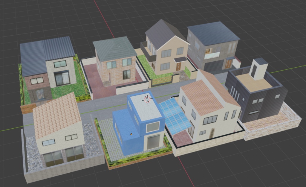 3Dモデル ローポリ住宅地ver2