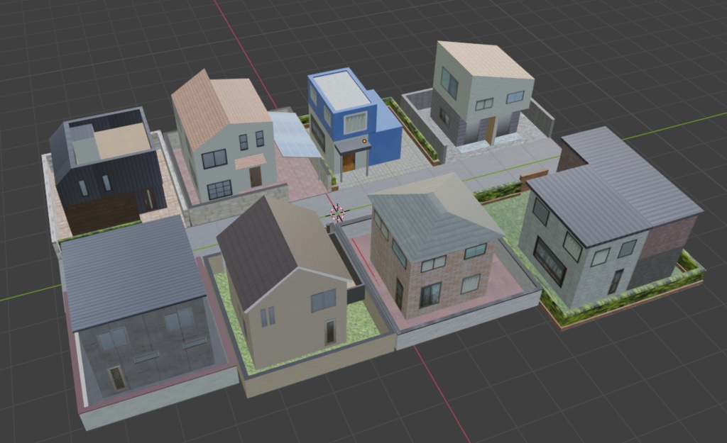 3Dモデル ローポリ住宅地ver2