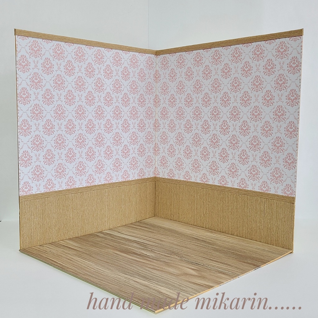 【送料込】背景撮影ボード(ダマスク×ピンク)【ドールハウス】