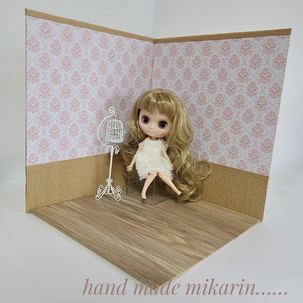 【送料込】背景撮影ボード(ダマスク×ピンク)【ドールハウス】