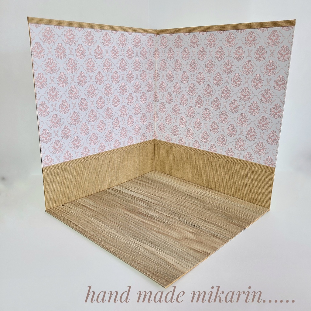 【送料込】背景撮影ボード(ダマスク×ピンク)【ドールハウス】