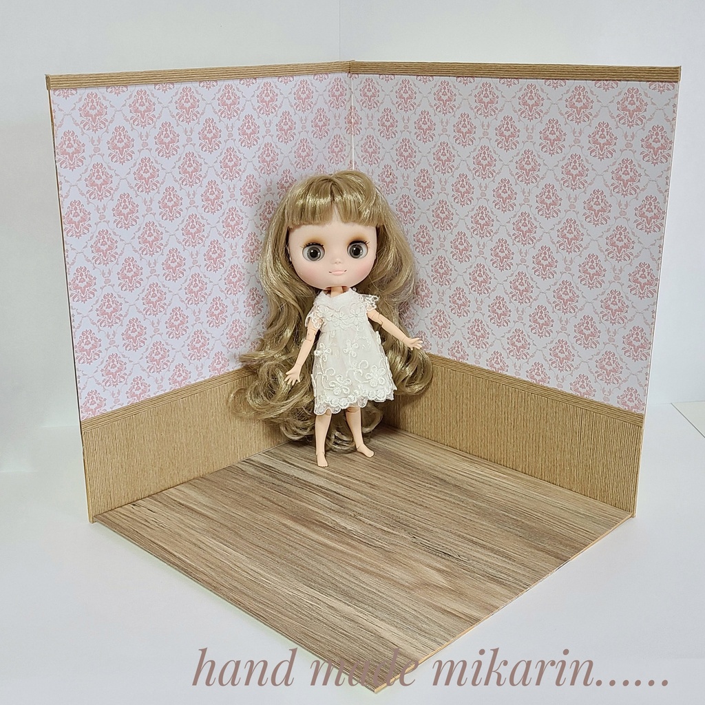 【送料込】背景撮影ボード(ダマスク×ピンク)【ドールハウス】