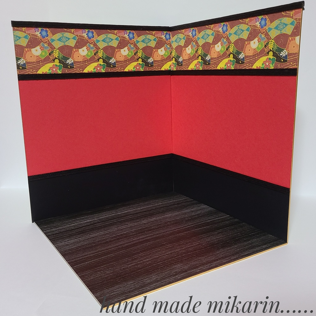 【送料込】背景撮影ボード(和柄×赤)【ドールハウス】