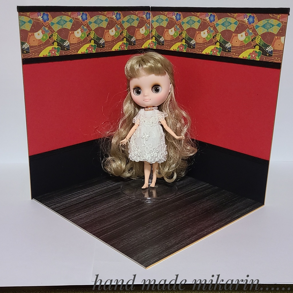 【送料込】背景撮影ボード(和柄×赤)【ドールハウス】