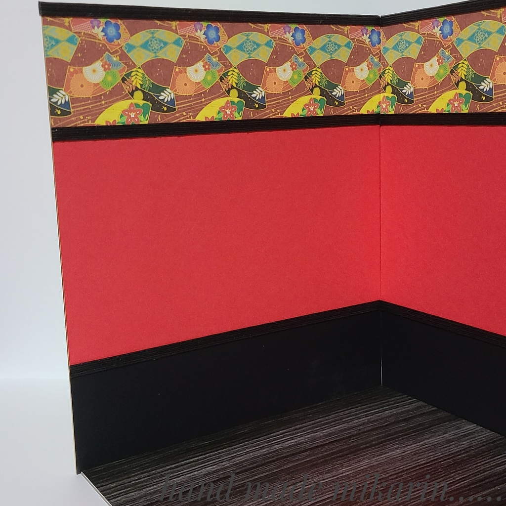 【送料込】背景撮影ボード(和柄×赤)【ドールハウス】