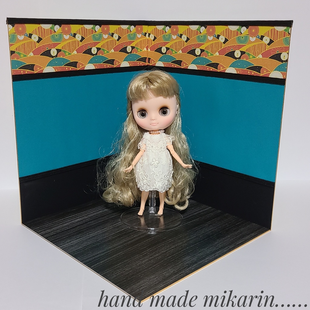 【送料込】背景撮影ボード(和柄×青)【ドールハウス】