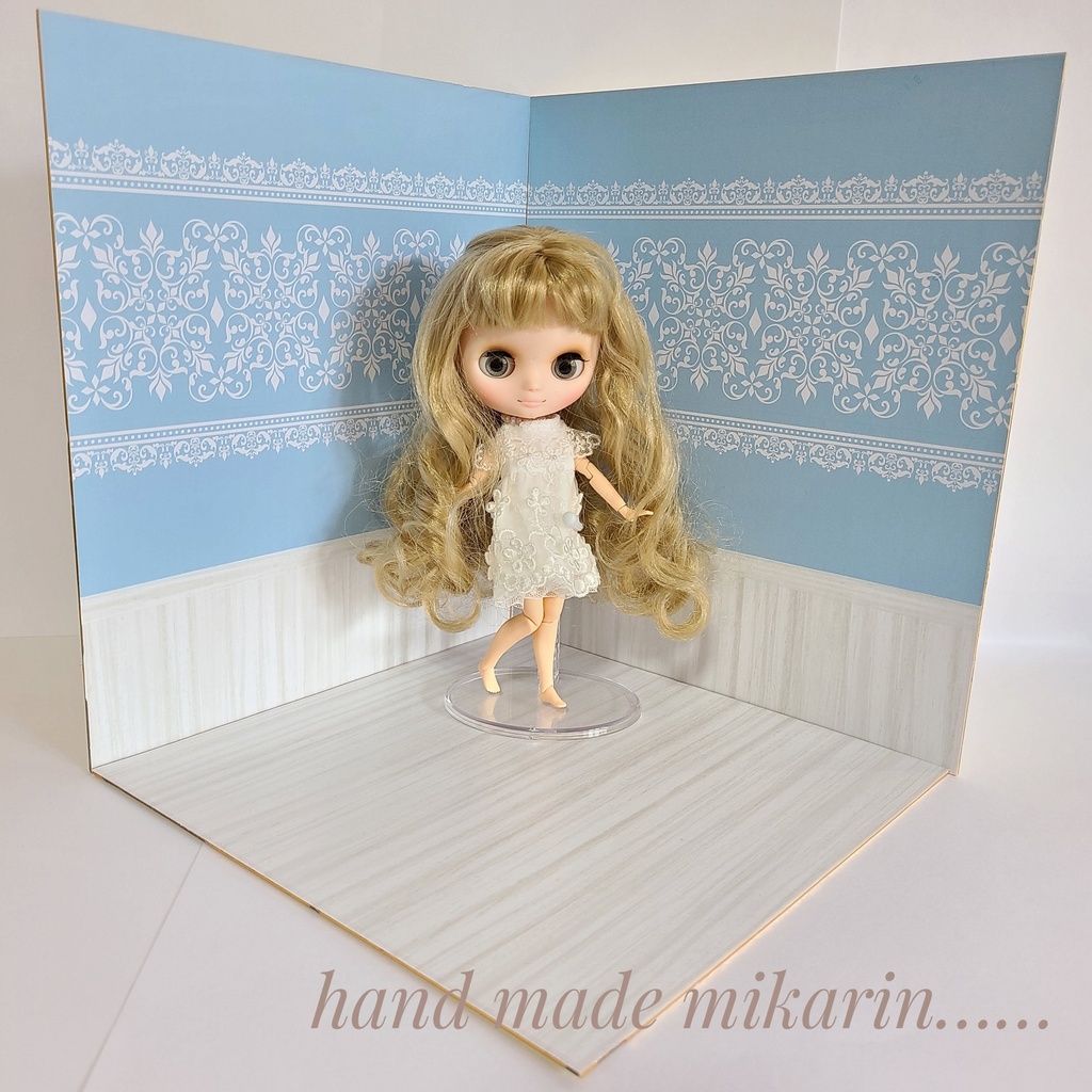 【送料込】背景撮影ボード(ブルー×レース)【ドールハウス】