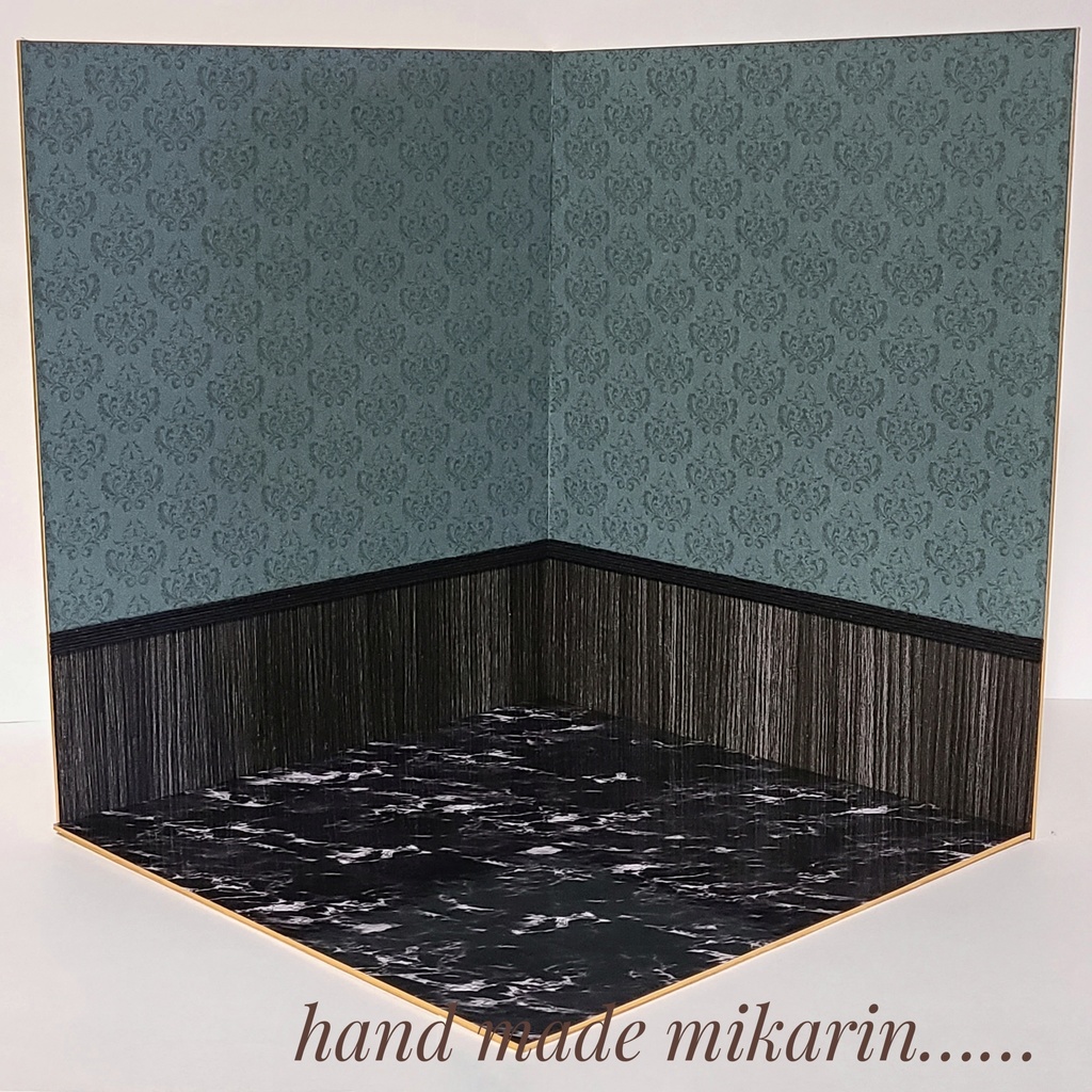 【送料込】背景撮影ボード(ダマスク×グリーン)【ドールハウス】